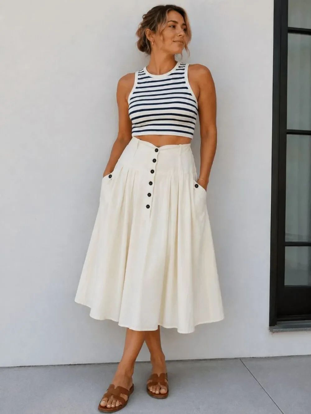 VTG Tess Wool Blend Midi Skirt Quiet Luxury Old Money Coastal Prep Med